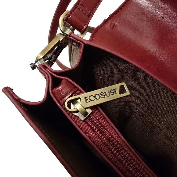 Ecosusi Vegan Leather handbag with shoulder strap and detachable bow detail Red - Picture 6 of 7